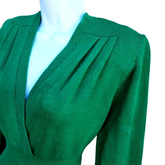 Vintage St John Kelly Green Knit Dress 80s Power Shoulders L to XL - Picture 2 of 13